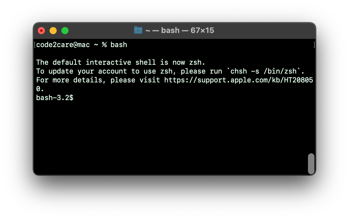 macOS Monterey when switch to bash displays message The default